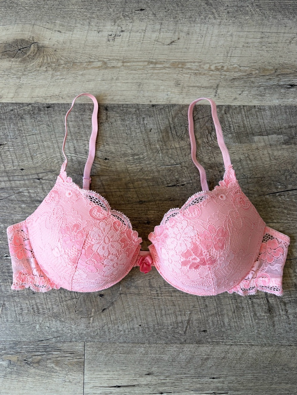 Victoria’s Secret Angels 36B Pink Lace Padded Push Up Bra Vintage Y2K
